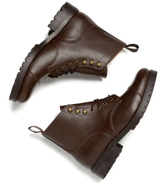 Will's Vegan Shop Will's Vegan Shop Work Boots aus veganem, italienischen Leder, Braun, – Produktbild 2 von 4