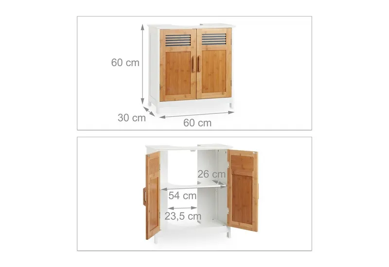 RELAXDAYS RELAXDAYS Waschbeckenunterschrank mit Bambustüren (1-St), Braun|weiß, – Produktbild 2 von 5