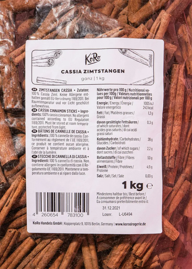 KoRo Cassia Zimtstangen 1 kg – Produktbild 1 von 5