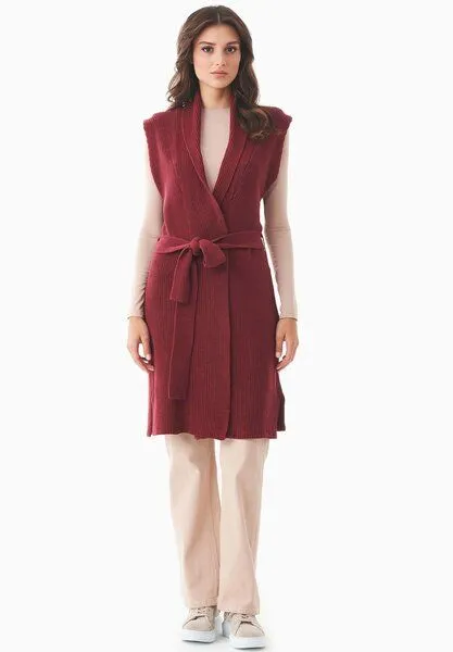 ORGANICATION ORGANICATION Lange Strickweste aus Bio-Baumwolle, Syrah red, – Produktbild 1 von 2
