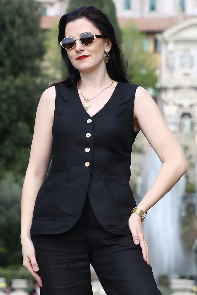 Amber Linen Amber Linen Damen vegan Weste Java Schwarz, Schwarz, – Produktbild 1 von 1