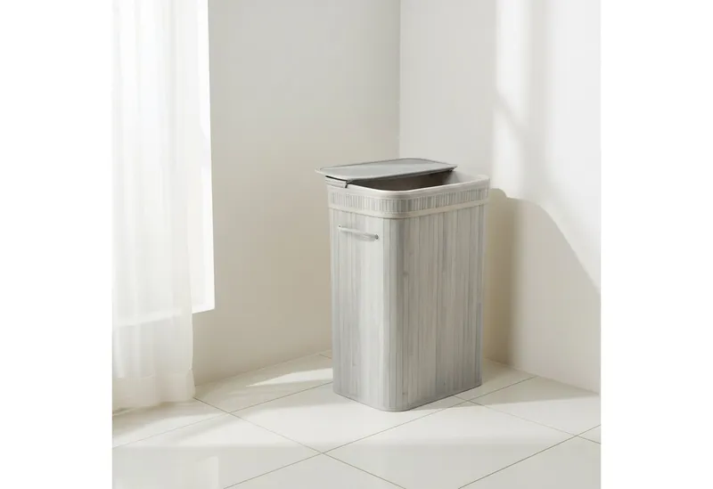 RELAXDAYS RELAXDAYS Wäschekorb Bambus Wäschekorb mit Deckel (1 St), grau, 72 L, Grau, – Produktbild 2 von 5