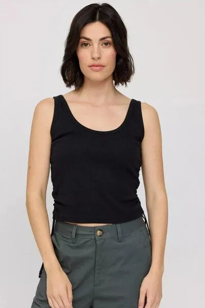 Mazine Mazine Ribbed Tank Top w Gathering - aus Biobaumwolle, Black (schwarz), – Produktbild 2 von 3
