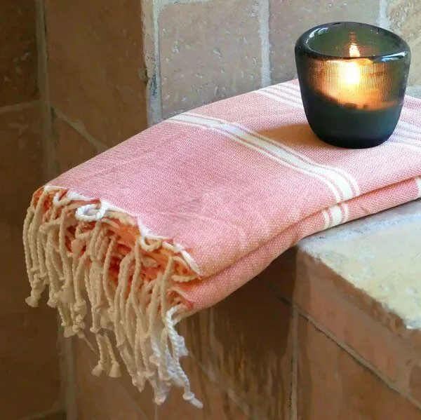 Karawan authentic Karawan authentic Fouta HAMMAM (Peshtamal) aus Bio-Baumwolle, 100 x 200cm, Koralle (rosa), – Produktbild 2 von 4