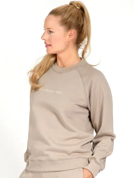 Magadi Magadi Damen Sweater BELLA mit Love- Peace- Yoga aus Sweat-Stoff, Natur (taupe), – Produktbild 4 von 4