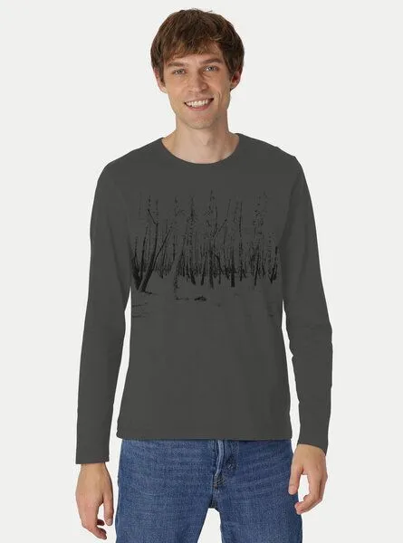 Peaces.bio - handbedruckte Biomode Peaces.bio - handbedruckte Biomode Herren Langarmshirt Woodland, Graphitgrau, – Produktbild 2 von 2