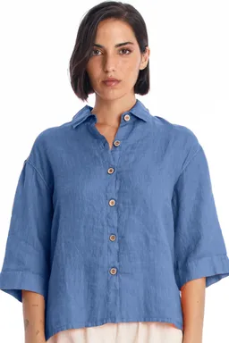 RAVENS VIEW IBIZA RAVENS VIEW IBIZA Damen vegan Bluse Sommer Indigoblau – Produktbild 1 von 1