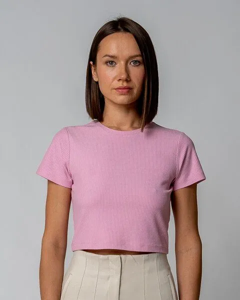 GORG GORG Damen Geripptes Cropped T-Shirt aus Bio-Baumwolle & TENCEL Modal, Pastellflieder, – Produktbild 1 von 4