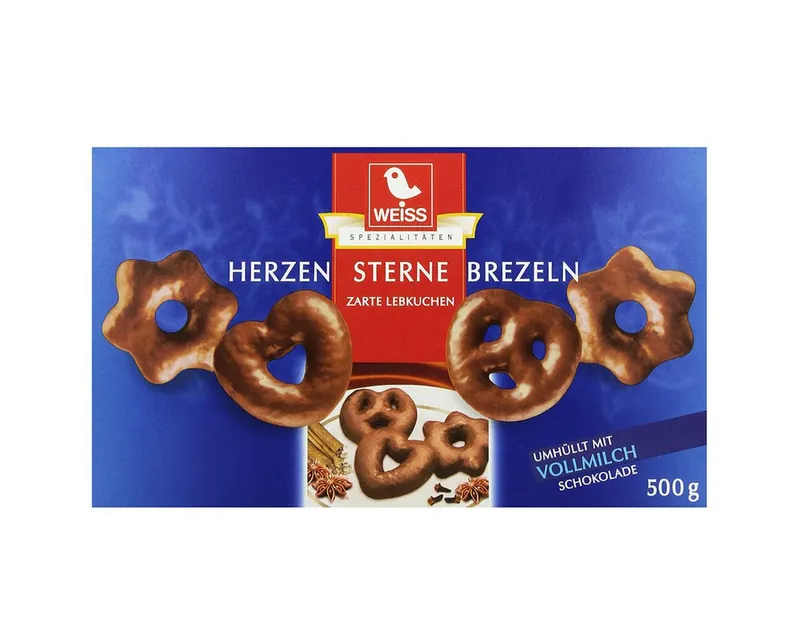 Weiss Weiss Süßigkeit, Weiss Herzen Sterne Brezeln Lebkuchen mit Vollmilchschokolade 500g – Produktbild 2 von 3