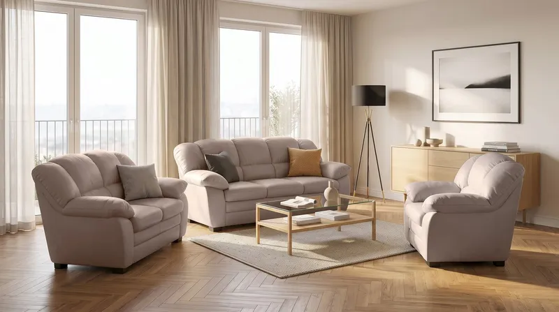 COTTA Polstergarnitur Casino, 3tlg. Set, Sofa Wohnzimmer Garnitur, Wellenunterfederung, (Set, 3-tlg), Sessel, 2-Sitzer, 2,5-Sitzer, hohe Rückenlehne, Braun, – Produktbild 8 von 8