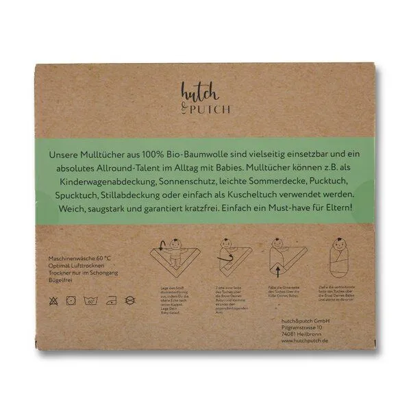Hutch&Putch Hutch&Putch 3er-Set Musselin-Mulltuch aus Bio-Baumwolle in 120x120cm • einfarbige Mulltücher, Rosa/salbeigrün/cremeweiß, – Produktbild 3 von 3