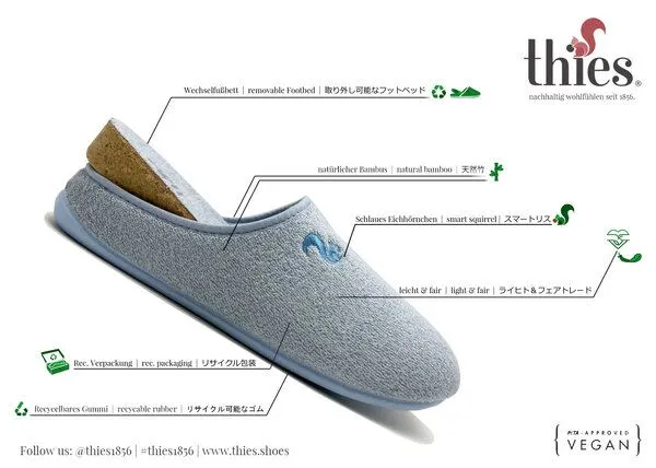 thies Veganer Bambus Slipper "thies ® Bamboo", Damen, mit Wechselfussbett, Indigo light blue (blau), – Produktbild 3 von 4