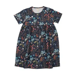 Walkiddy Kinder Kleid GOTS zertifiziert Bio-Baumwolle, Dunkelblau, Blumenmuster, Knopfleiste, Walkiddy – Produktbild 1 von 1