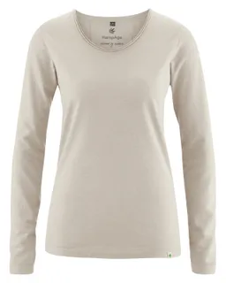 HempAge Hempage Damen vegan Langarm T-Shirt Mit Distel Motiv Beige – Produktbild 1 von 1