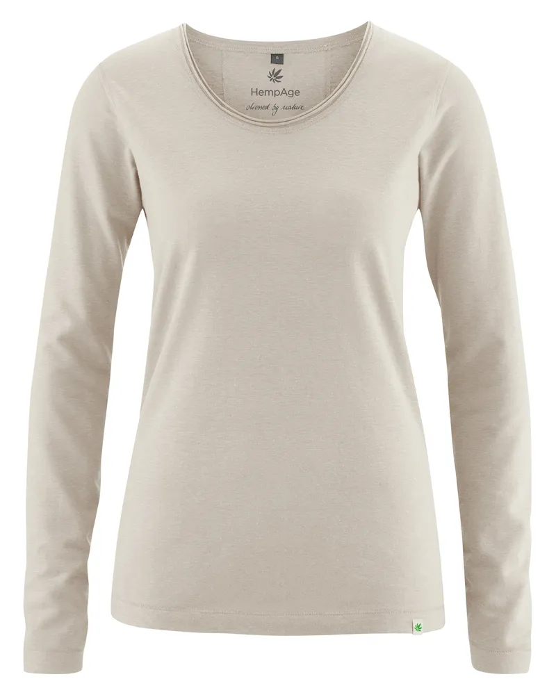 HempAge Hempage Damen vegan Langarm T-Shirt Mit Distel Motiv Beige, Beige, – Produktbild 1 von 2