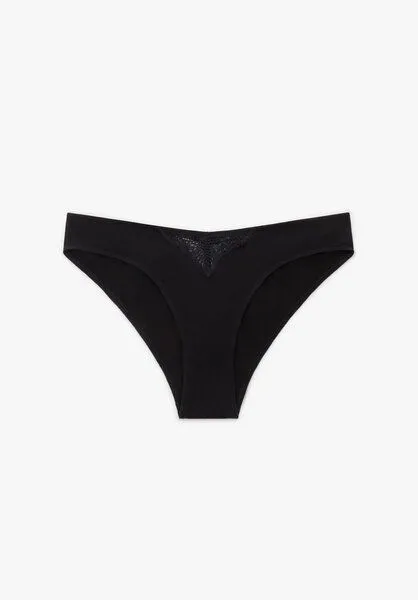 Lovjoi Lovjoi Slip BABIANA aus Biobaumwolle und regenerierter Spitze, Black (schwarz), – Produktbild 1 von 4