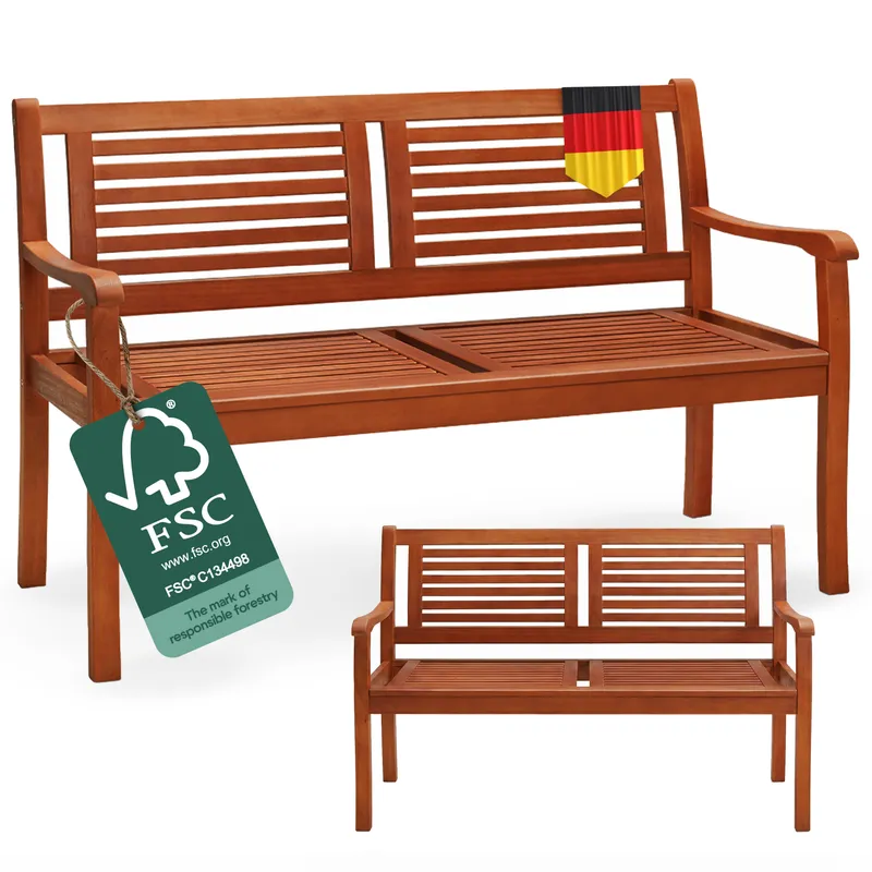 Casaria® Gartenbank Eukalyptusholz 120x56x88cm FSC®-zertifiziert, Braun, – Produktbild 1 von 2