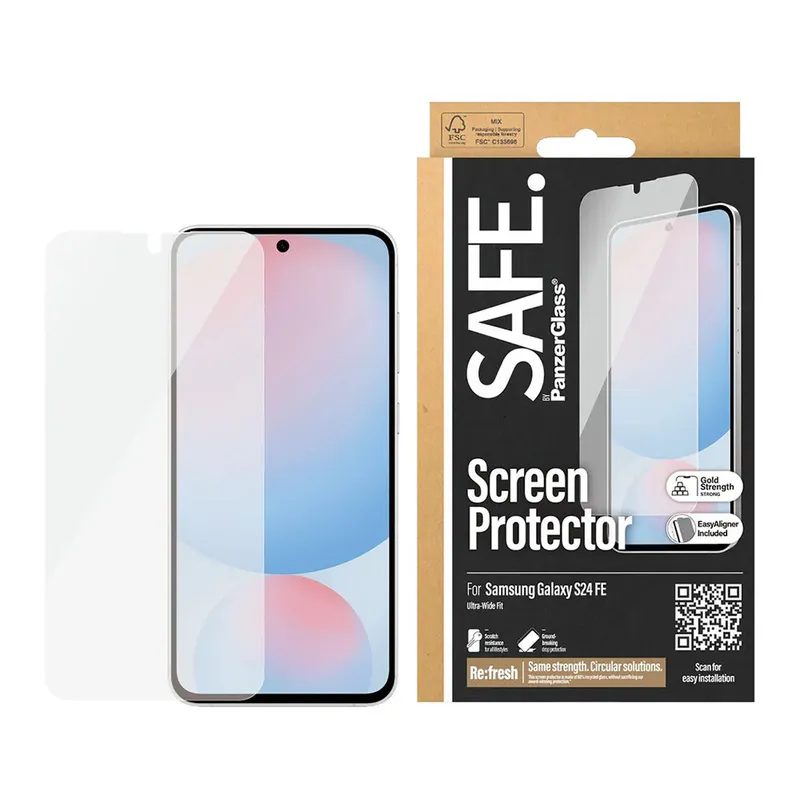 PanzerGlass Schutzfolie PanzerGlass Safe Bildschirm. Ultra-Wide Fit EasyAligner für Samsung Galaxy S24 FE S721, Gehärtetes Glas, Vollverklebung. – Produktbild 1 von 1