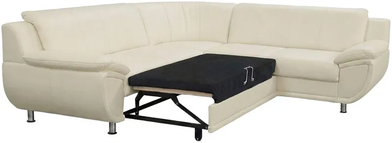 TRENDMANUFAKTUR Ecksofa Rondo 267 cm, elegant, bequem, Breite, L-Form, Chromfüße, L-Form, wahlw.mit Federkern, Füße chromfarben, Unser Dauertiefpreis, Weiß, – Produktbild 4 von 5