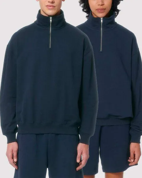 YTWOO YTWOO Oversized Sweatshirt mit kurzem Reißverschluss aus reiner Bio-Baumwolle; Unisex Troyer, Blau, – Produktbild 1 von 4