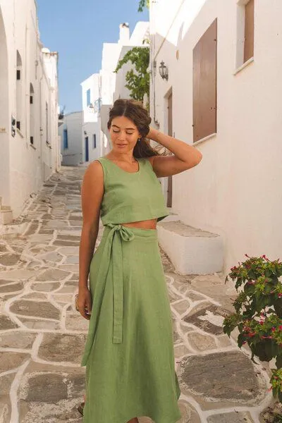 AmourLinen AmourLinen Wickelrock aus Leinen IRIS, Matcha grün, – Produktbild 4 von 4