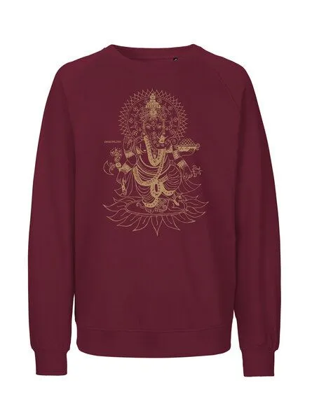 Peaces.bio - handbedruckte Biomode Peaces.bio - handbedruckte Biomode Bio Damen-Sweatshirt Loose Fit Ganesha, Bordeaux, – Produktbild 1 von 2