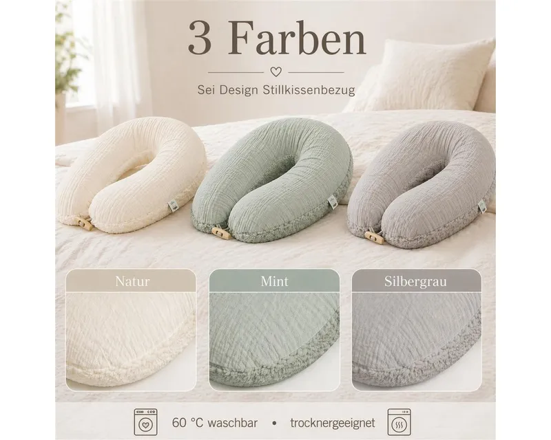 SEI Design Stillkissenbezüge Stillkissenbezug Musselin Teddyplüsch 190 x 35cm Mint, Stillkissenbezug XXL Musselin Bio-Baumwolle + Taddyplüsch extra weich, Grün, – Produktbild 4 von 5