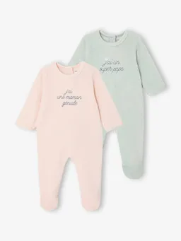 Vertbaudet Vertbaudet 2er-Pack Baby Samt-Schlafanzüge mit Fuß – Produktbild 1 von 1