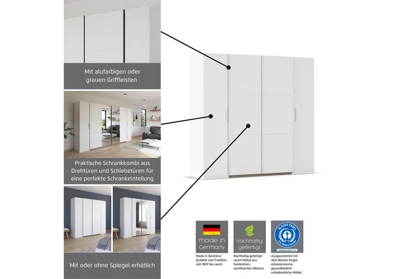 Rauch Rauch Schwebetürenschrank Kleiderschrank Drehtürenschrank Schrank Garderobe KRONACH (in 3 Ausstattungen BASIC/CLASSIC/PREMIUM, Breiten 225/268/311/354 cm) Kombischrank optional mit 1 oder 2 Spiegel viele Böden MADE IN GERMANY, Braun, – Produktbild 5 von 8