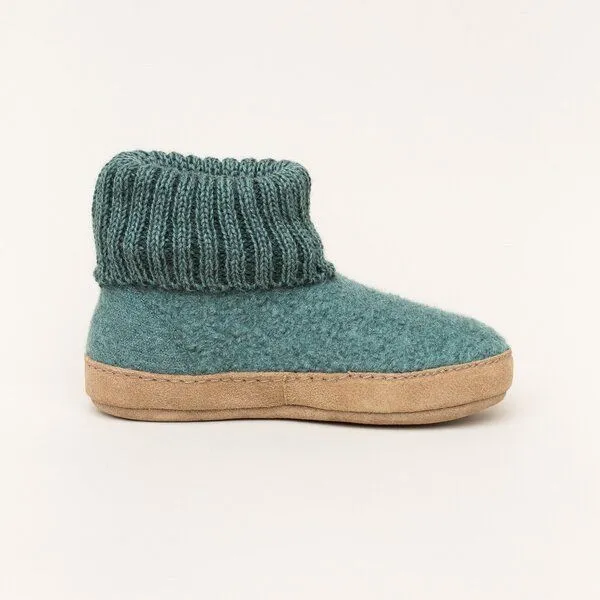 Gottstein Gottstein Kinder Hüttenschuh Alpine Boot LE - Aus reiner Bio-Schafwolle für Jungen & Mädchen mit Ledersohle, Dunkel-grün, – Produktbild 2 von 4