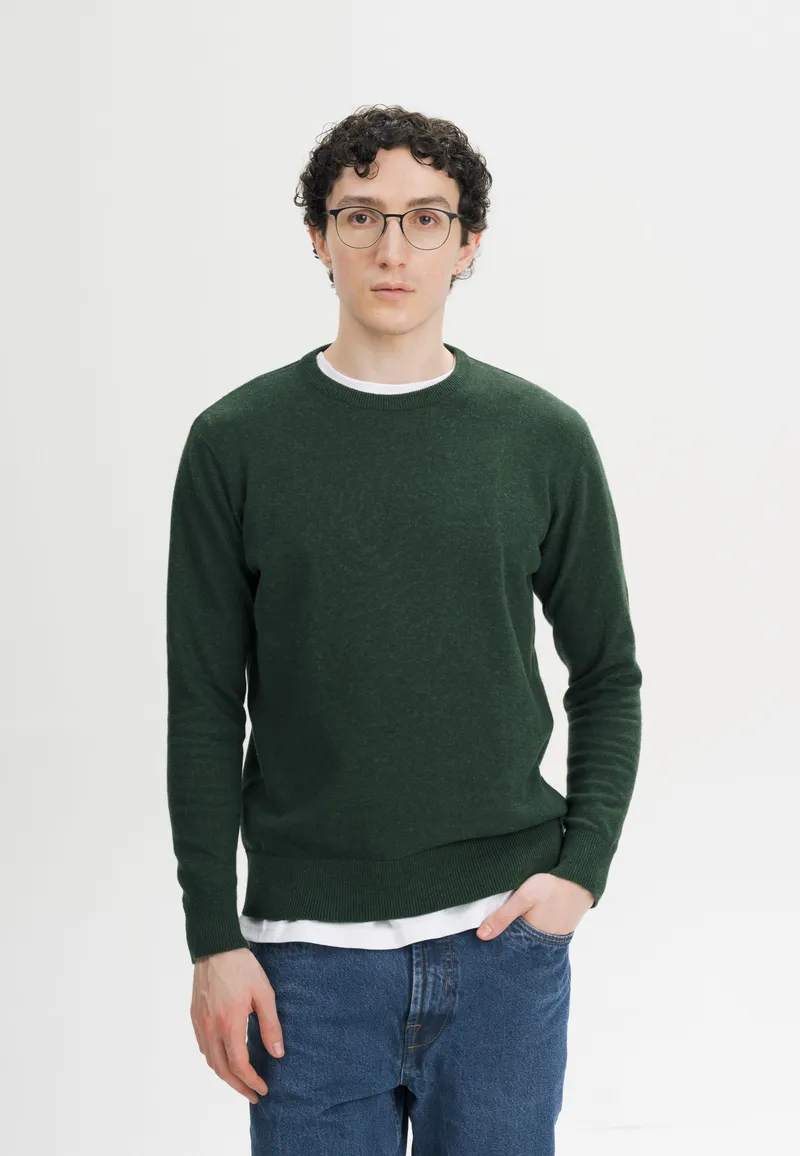 MELA MELA Feinstrick Pullover Style HIMAL aus 100% Bio-Baumwolle, Deep forest melange, – Produktbild 1 von 5