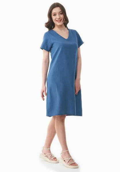 ORGANICATION ORGANICATION Kleid aus TENCEL Lyocell und Leinen, Blau(light navy), – Produktbild 1 von 3