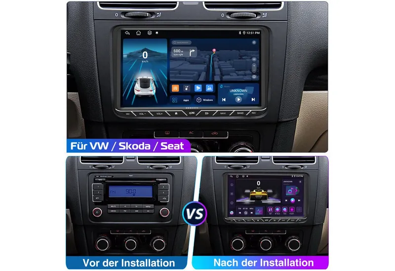 ESSGOO DAB+ Android16 6+128G Carplay GPS 4G Für VW GOLF 5 6 Touran Caddy Polo Autoradio (6GB+128GB, RDS, 4G LTE, FM, AM, DAB+ (optional), SWC, Carplay Android Auto Bluetooth EQ USB GPS Navi WIFI Touchscreen), Schwarz, – Produktbild 8 von 8