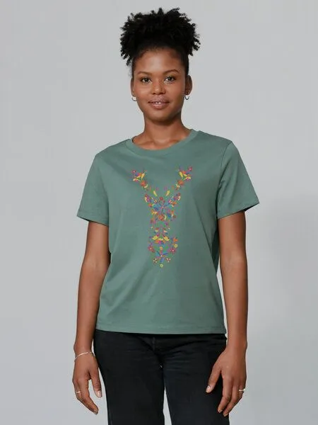 watapparel watapparel T-Shirt Frauen Floral Deer, Green bay, – Produktbild 2 von 3