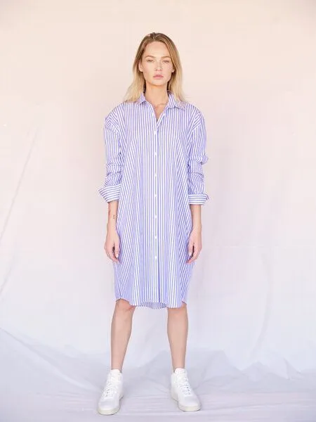 WOTE WOTE Hemdblusenkleid aus Organic Cotton, Blau-weiß, – Produktbild 4 von 4
