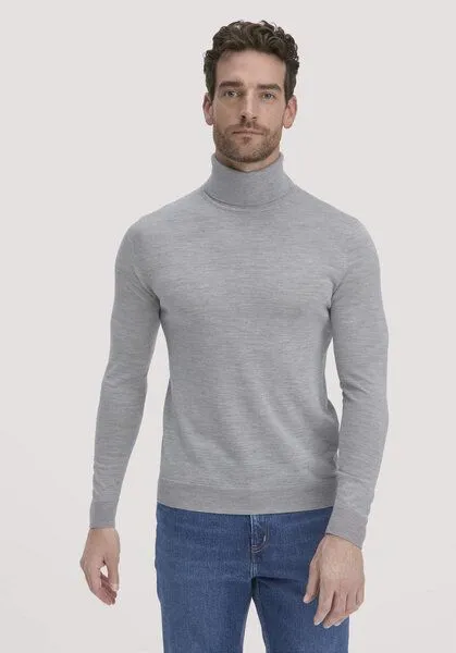 hessnatur hessnatur Strick Rollkragen Pullover Regular aus reiner Bio-Merinowolle, Hellgrau, – Produktbild 1 von 4