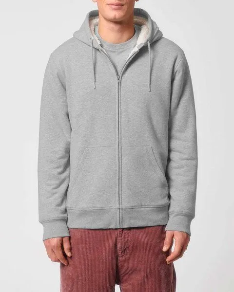 YTWOO YTWOO Sherpa Hoodie, Unisex, Zip-through, nachhaltig, Bio-Baumwolle, Hellgrau meliert, – Produktbild 2 von 3