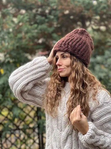 PANAPUFA PANAPUFA Handgestrickte Chunky Beanie – 100 % Merinowolle, Choco braun, – Produktbild 4 von 7