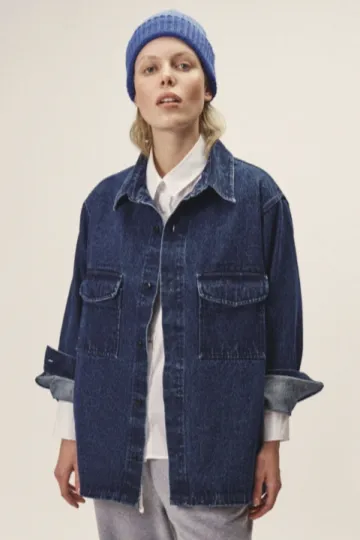 WOTE WOTE Damen vegan Denim Overshirt Indigo, Dunkelblau, – Produktbild 2 von 2