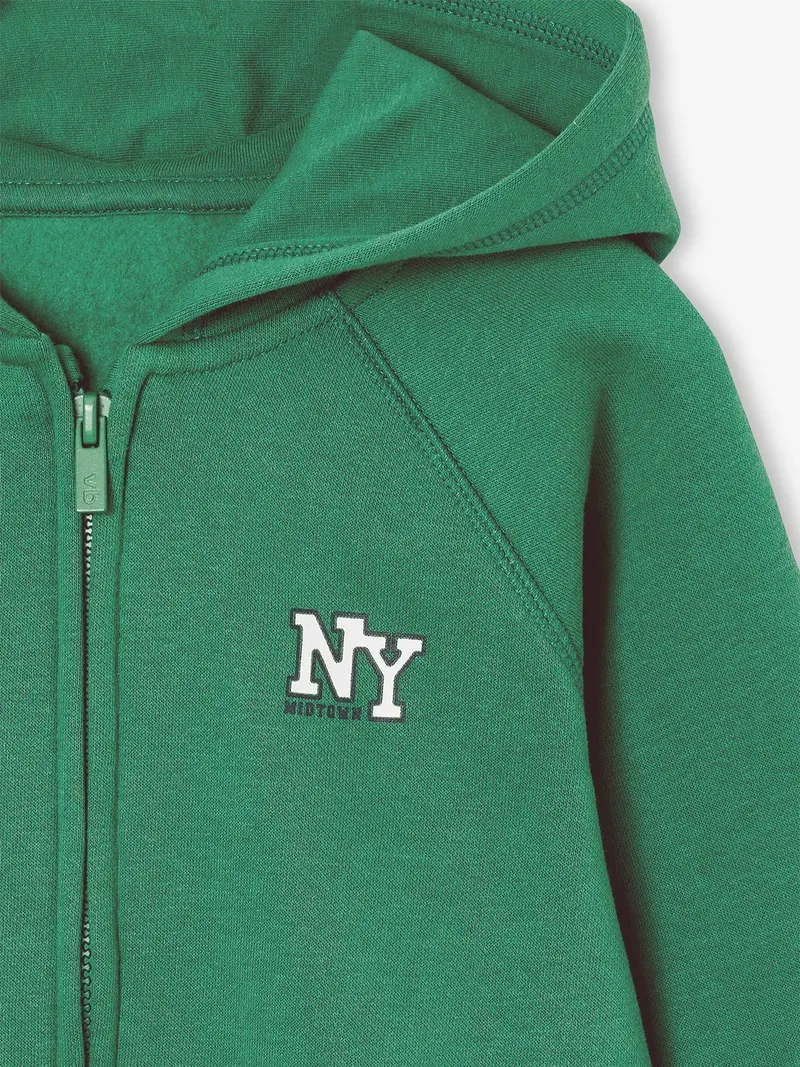 Vertbaudet Kapuzensweatjacke mit NY-Print Kinder BASIC, Grün, – Produktbild 3 von 3