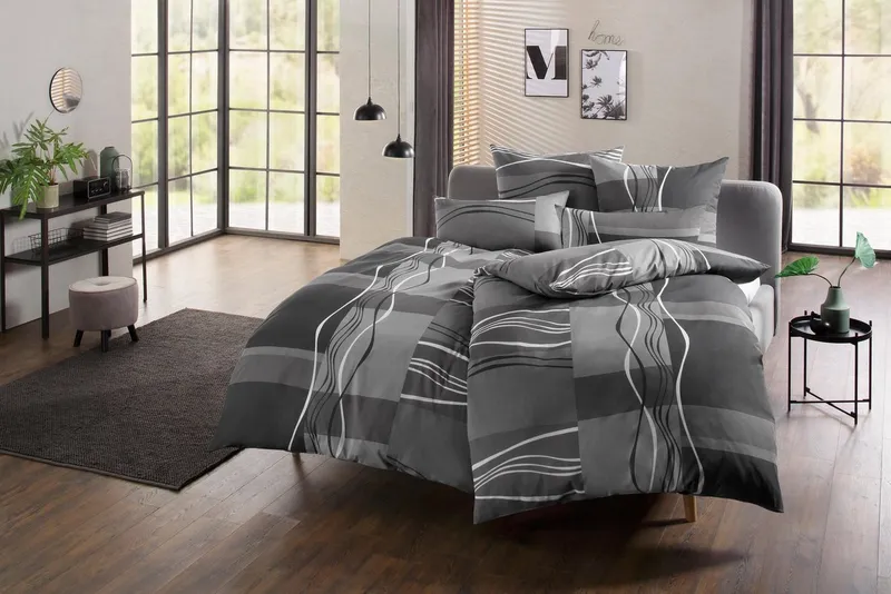 OTTO home Bettwäsche Kelian in Gr. 135x200, 155x220 cm u.a. Bettwäsche-Set mit Baumwolle, Polycotton recycelt, 2 teilig, in verschiedenen Qualitäten, gemusterte Bettwäsche, Grau, – Produktbild 2 von 5