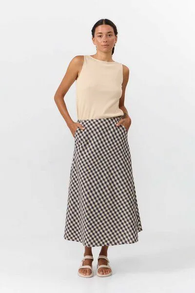 SUITE13LAB Suite13lab Damen-Midirock BELEN kariert, Grau, – Produktbild 1 von 4