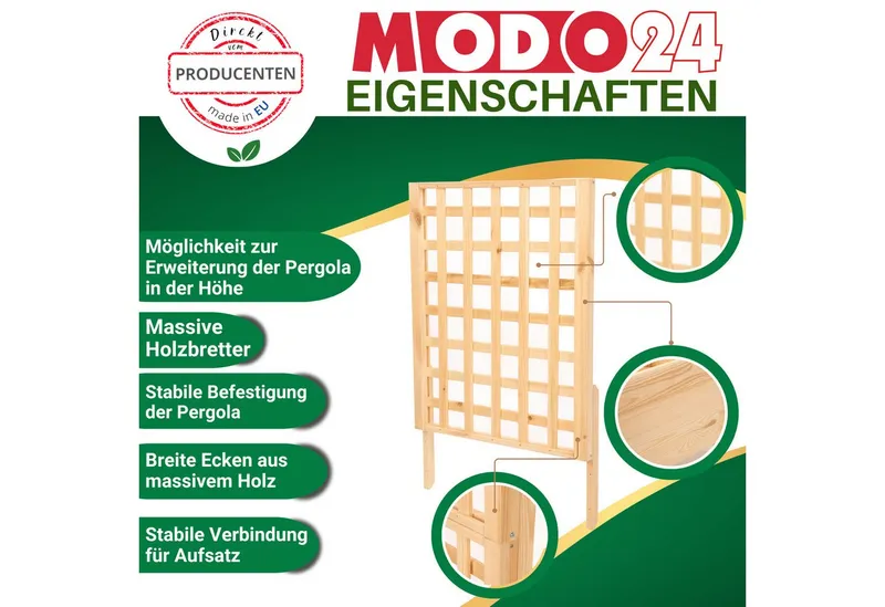Modo24 Blumenkasten aus Holz, Pflanzkübel, Balkonkasten mit / ohne oder nur Rankgitter, Blumenkübel Holzkiste Garten Terrasse, Imprägniert Wetterfest Outdoor, Beige|grau, – Produktbild 3 von 5