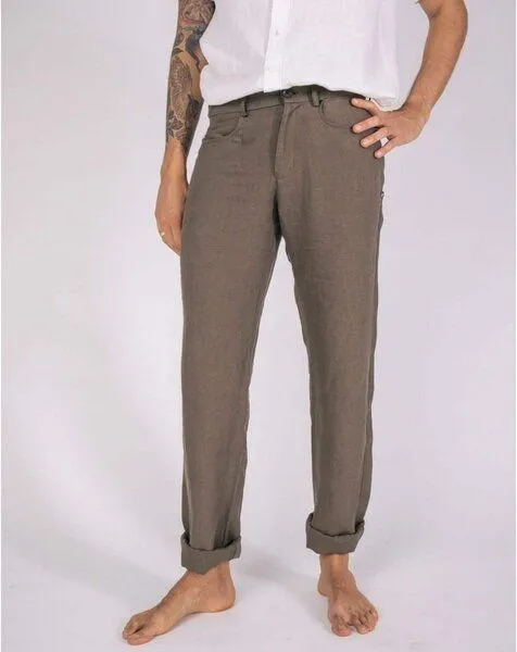 Aatise Aatise Herren Leinenhose aus 100% Leinen Zanzibar regular fit, mid rise, Braun, – Produktbild 2 von 2