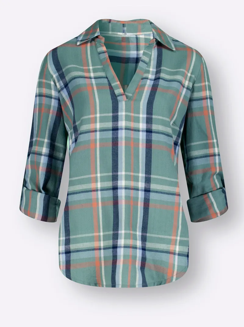 Witt Flanellbluse dunkelblau-jade-meliert, Dunkelblau-jade-meliert, – Produktbild 1 von 2
