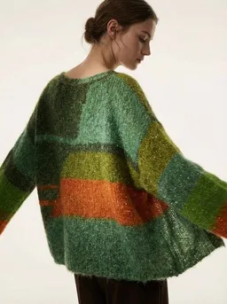 KnitToChange KnitToChange Oversize-Pullover aus weichem Effektgarn in Grün- und Orangetönen – Produktbild 1 von 1