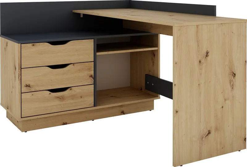 OTTO home Eckschreibtisch Bexley, mit viel Stauraum, Breite 129 cm, rechts oder links montierbar, Beige, – Produktbild 6 von 8