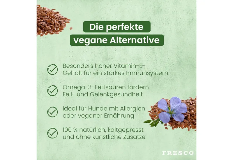Fresco Dog Leinöl für Hunde 250ml / 500ml / 1L, Hochwertiges BARF Öl, Ergänzungsfutter für: Hunde, Kaltgepresst mit Omega 3 & 6, Leinsamenöl mit Vitamin E – Produktbild 2 von 5