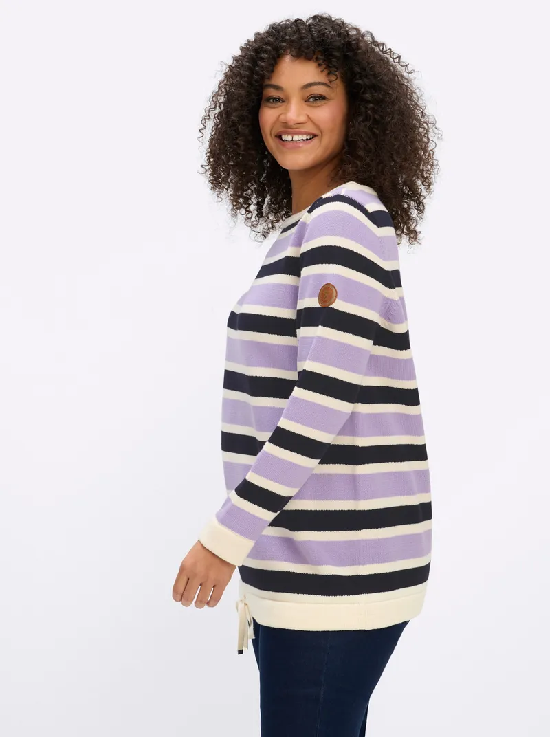 sheego Strickpullover lila-ecru-geringelt, Lila-ecru-geringelt, – Produktbild 2 von 2
