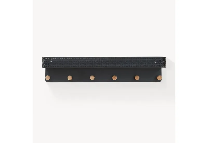 en.casa Wandgarderobe, »Jäller« mit 6 Haken Metall 60 x 14 x 12 cm Schwarz, Schwarz, – Produktbild 5 von 5